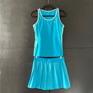 Fila Blue Aqua and Pink Tennis Tank and Pleated Skirt Set Size Medium